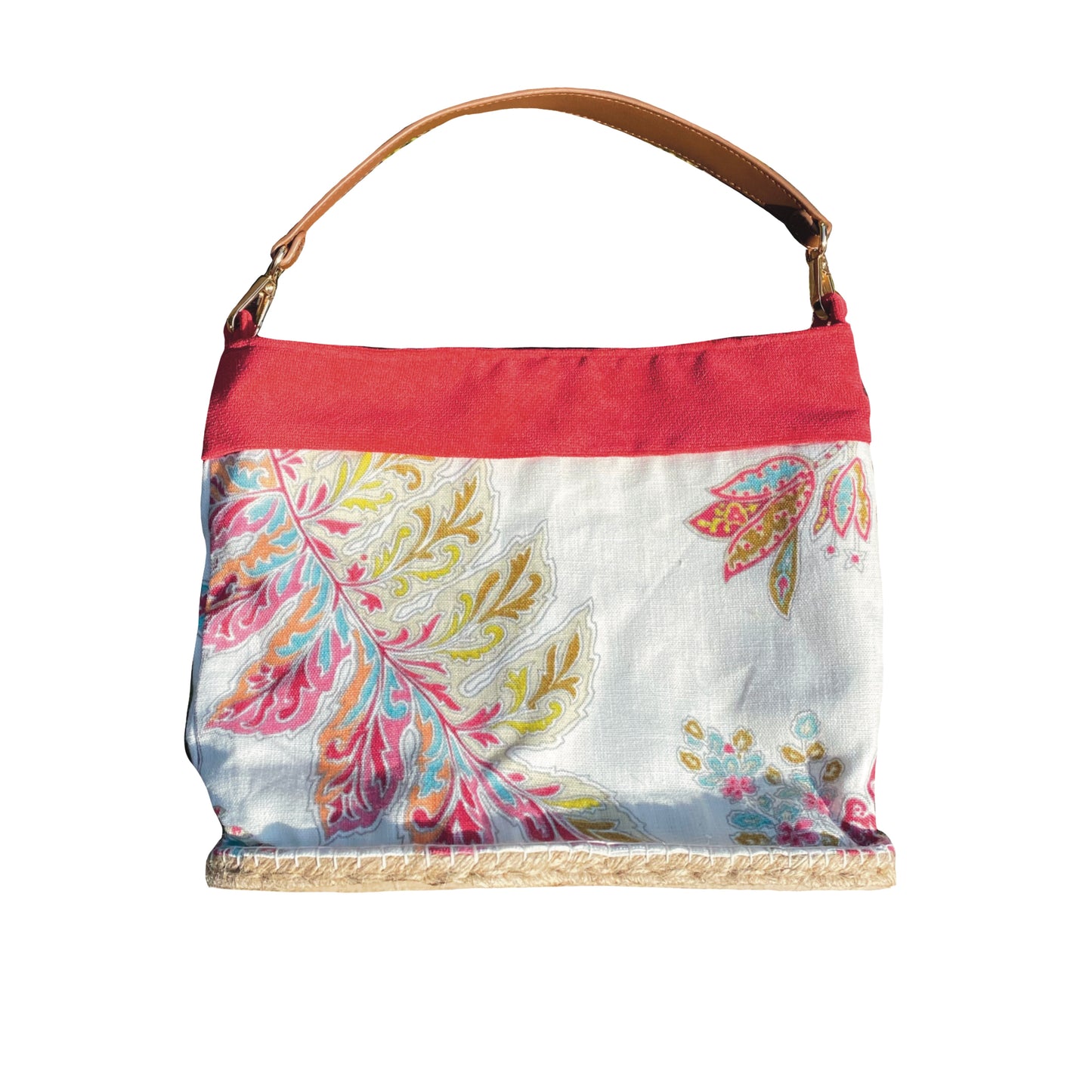 Bolso estampado rojo colorido con asa de cuero (Ed. Limitada)