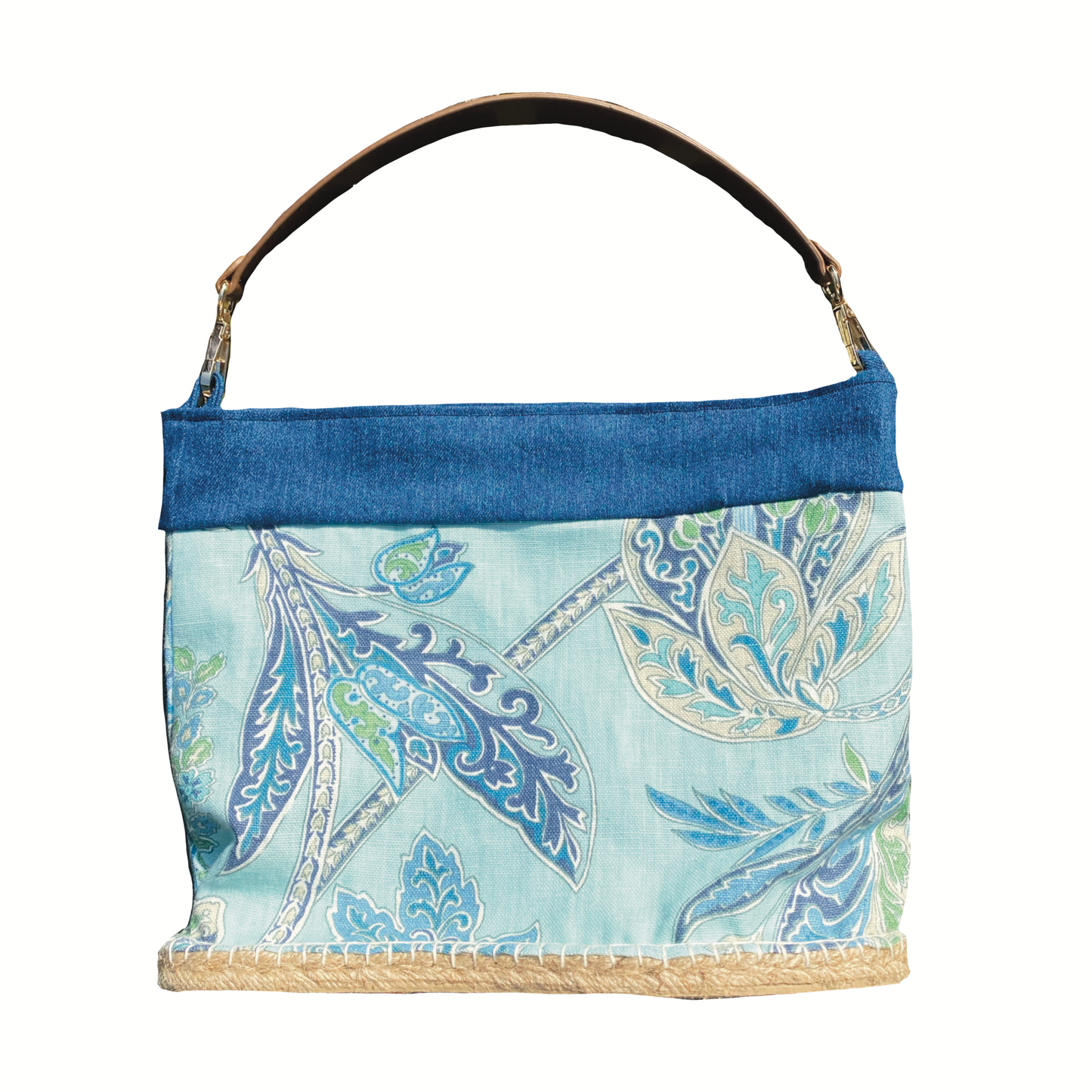 Bolso estampado azul con asa de cuero (Ed. Limitada)