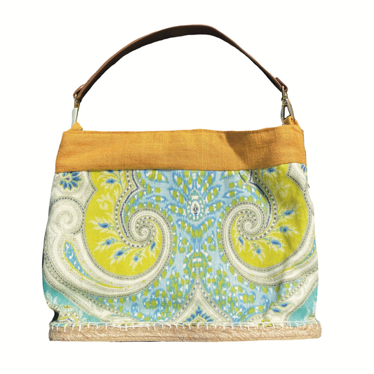 Bolso estampado amarillo con asa de cuero (Ed. Limitada)