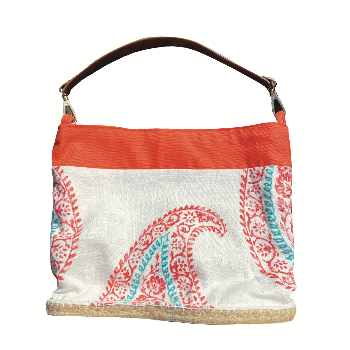 Bolso estampado rojo y blanco con asa de cuero (Ed. Limitada)